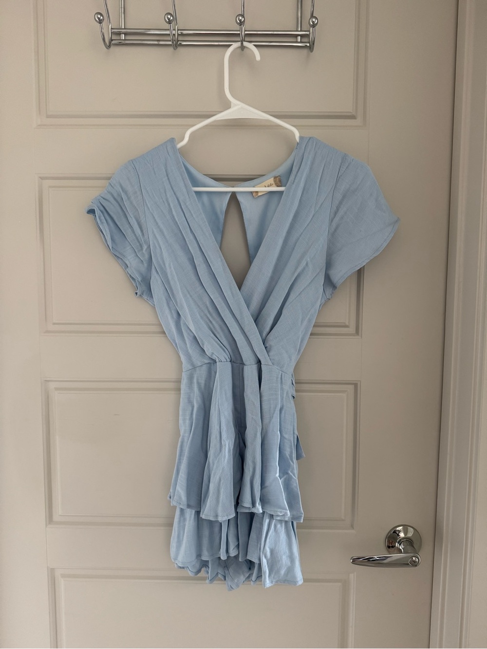 Altar'd State Light Blue Tiered Wrap Midi Dress